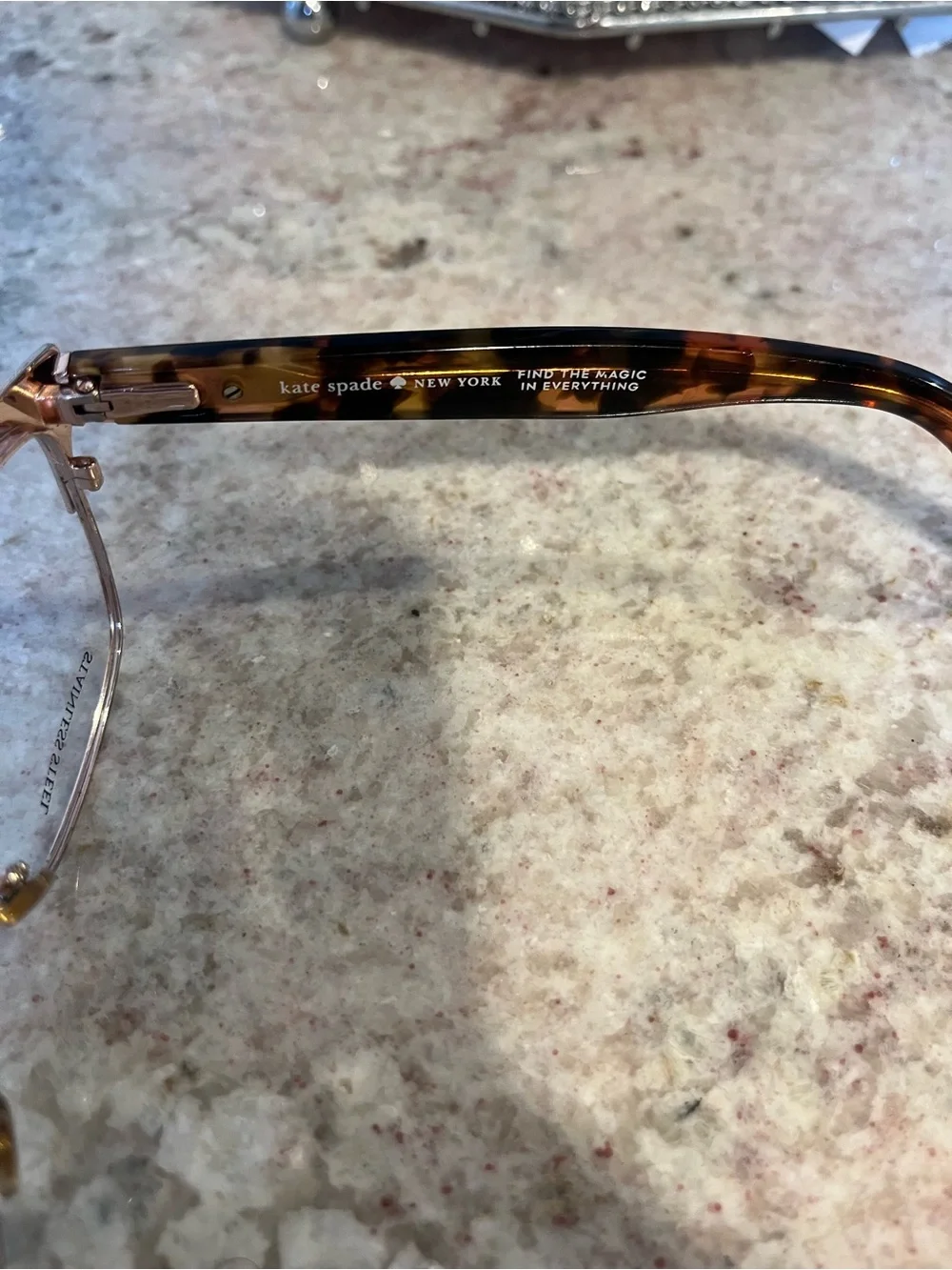 kate spade Gold Glitter Cat-Eye Glasses with Tortoiseshell Temples